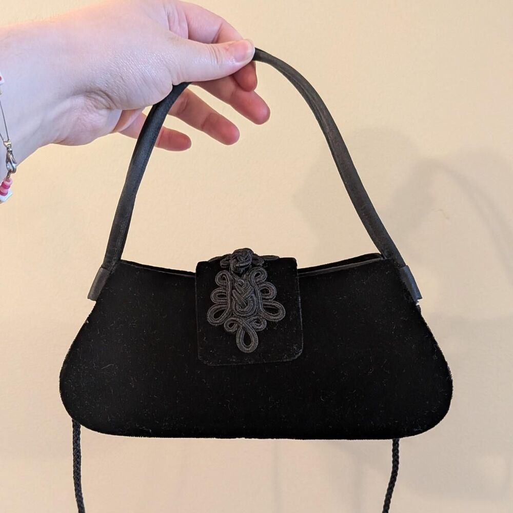 Black Velvet Evening Bag Frog Clasp Whimsygoth Grunge Fairy Cocktail Clutch